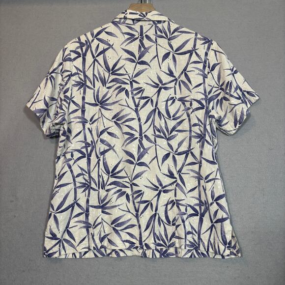 NorthCrest Womens Linen Blend Shirt XL Purple Leaf Button Tropical Cottagecore - Picture 2 of 5